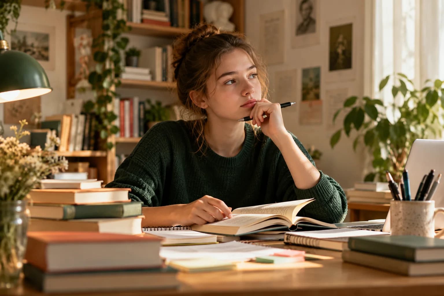Иллюстрация: Дети читают книги за столом в библиотеке