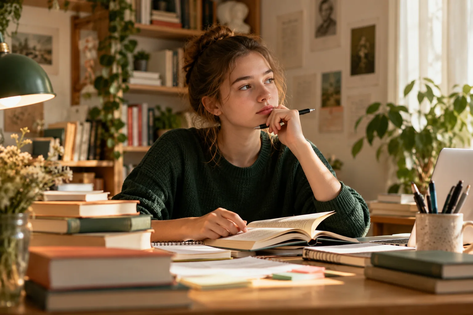 Иллюстрация: Дети читают книги за столом в библиотеке